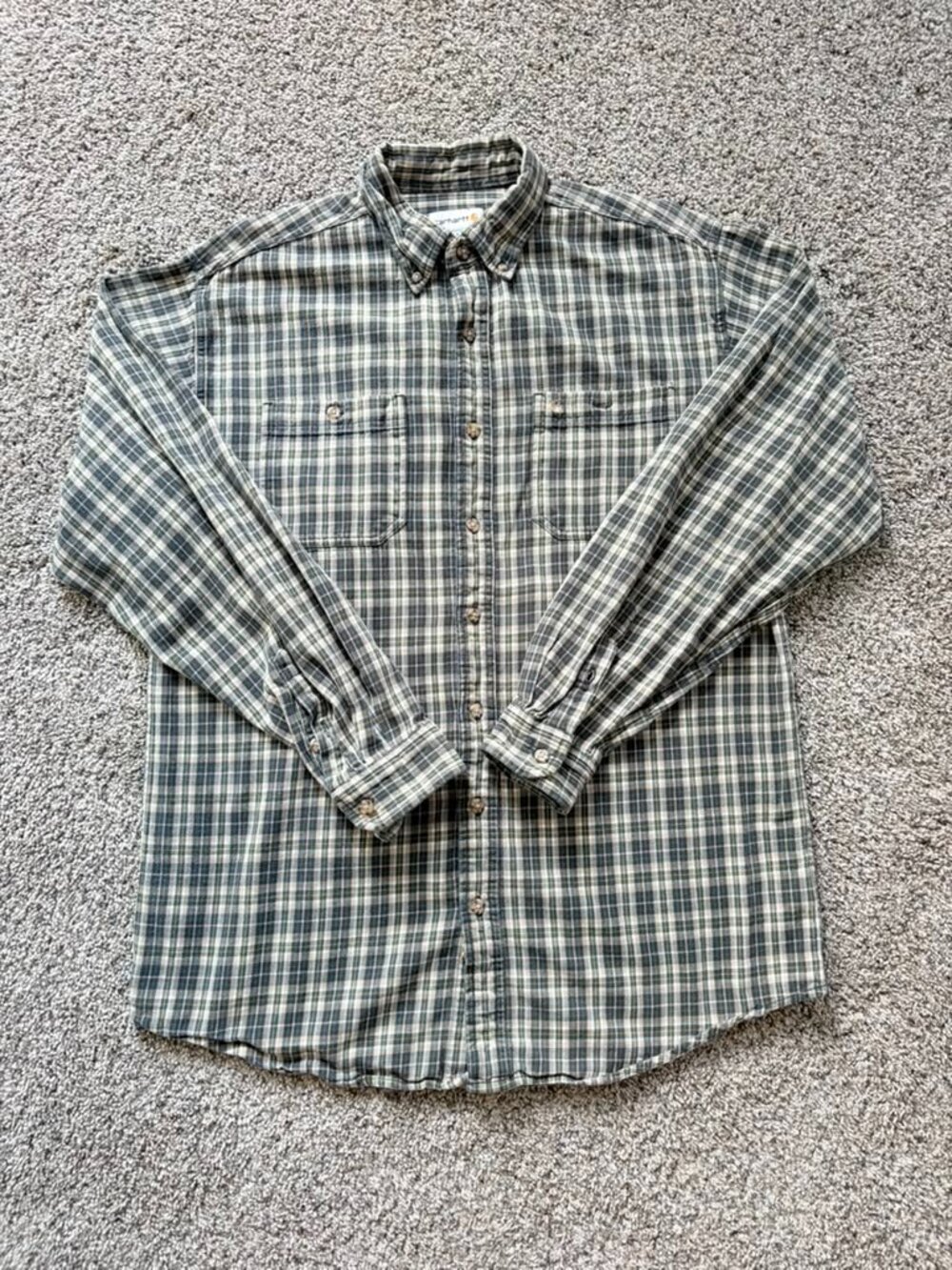 Carhartt Plaid Work Shirt Men’s Large Tall LT 100% Cotton